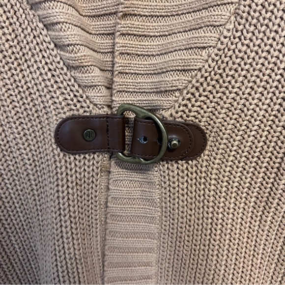 Lauren Ralph Lauren cotton blend camel buckle cardigan medium - Picture 4 of 7